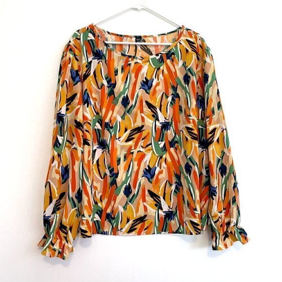 SHEIN CURVE Plus Size Abstract Flounce Sleeve Blouse Brushstroke Long Sleeve 4XL - Picture 2 of 13